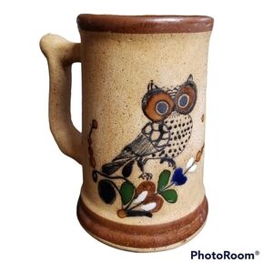 Owl Mug Talavera Mexico Stoneware Stein Pottery Tea Cup 18oz.